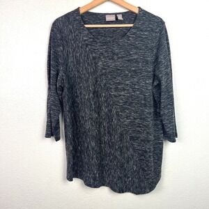 Chicos Womens Black Heathered Asymmetrical Tunic Top‎ 3/4 Sleeve Size 3 (XL)